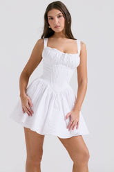 Natassia White Cotton Mini Dress